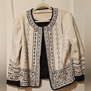 Chico's Black and Cream Embroidered Jacket